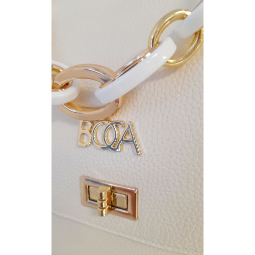 Skórzana torebka Boca w kolorze szampańskim z biżuteryjnym uchwytem
