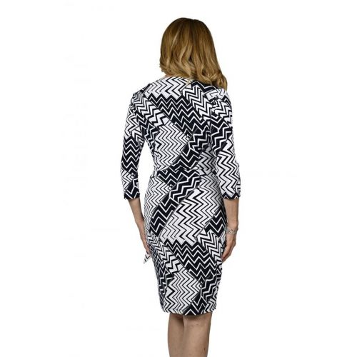 Wizytowa sukienka w granatowo-biały geometryczny wzór Frank Lyman