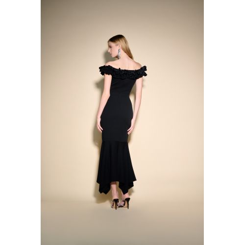 Elegancka czarna suknia Joseph Ribkoff z falbaną