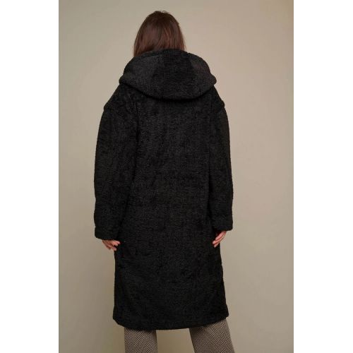 Czarny pluszowy płaszcz z kapturem Rino & Pelle
